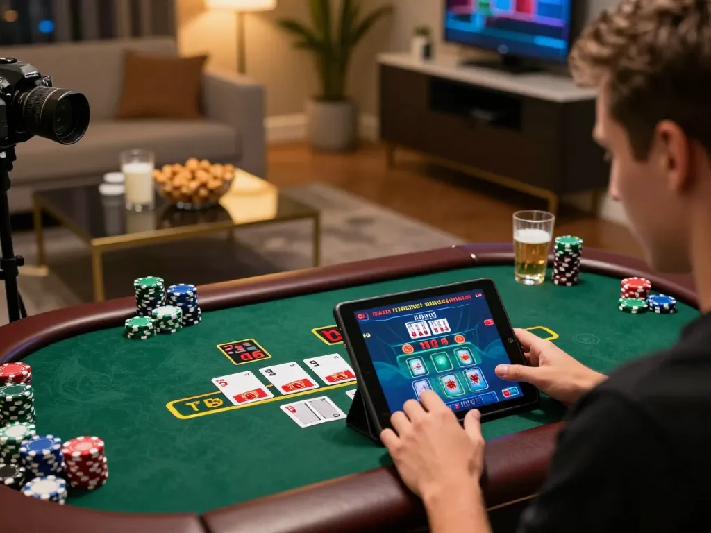 Player enjoying a live dealer blackjack game at 88aa on a tablet, displaying engaging casino experience.