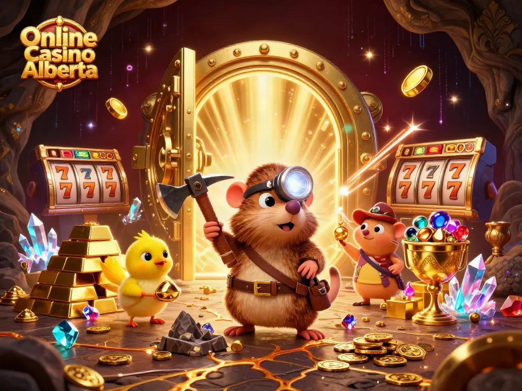 Experience Online Casino Alberta's treasure-filled adventure with a mole miner, gold, and slots!