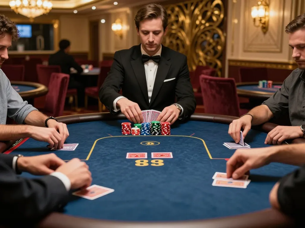 Engage with bem88 nhà cái at an elegant poker table, showcasing high-stakes gameplay.