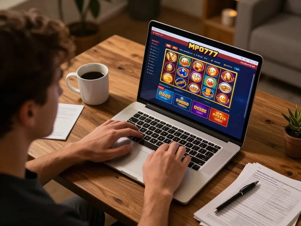Engage with MPO777 online gaming while strategizing on a cozy home setup, enjoying digital casino excitement.