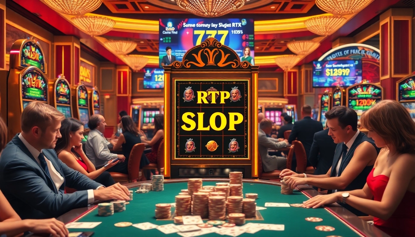 Engaged players enjoying RTP Slot machines in a luxurious casino environment.
