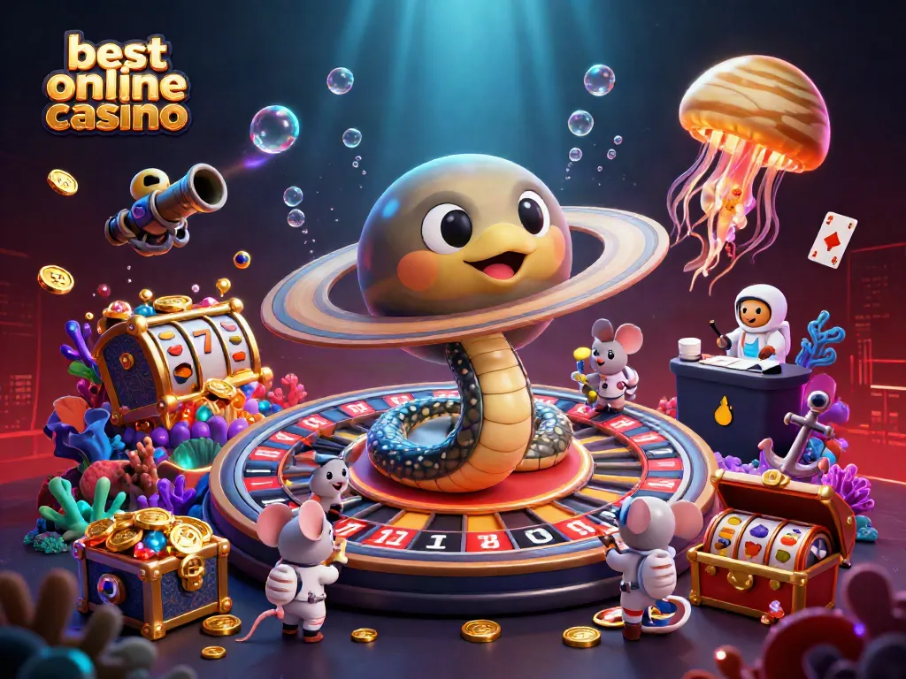 Experience the excitement of the best online casino with astronauts betting on a roulette wheel and cosmic dealer.