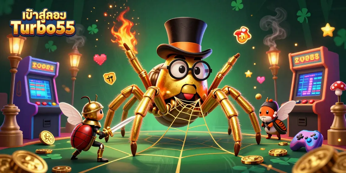 Engage with exciting slots at เข้าสู่ระบบ Turbo55 featuring a bold golden tarantula and dynamic casino visuals.