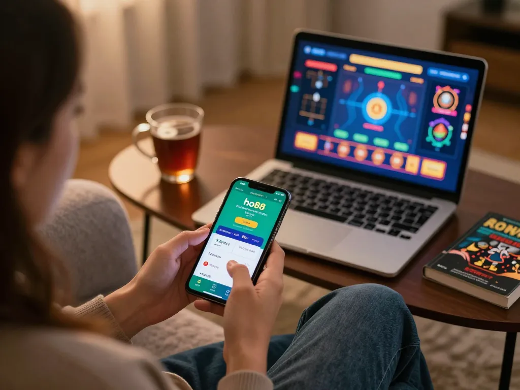 Engaging gameplay on the ho88 betting app while relaxing at home.