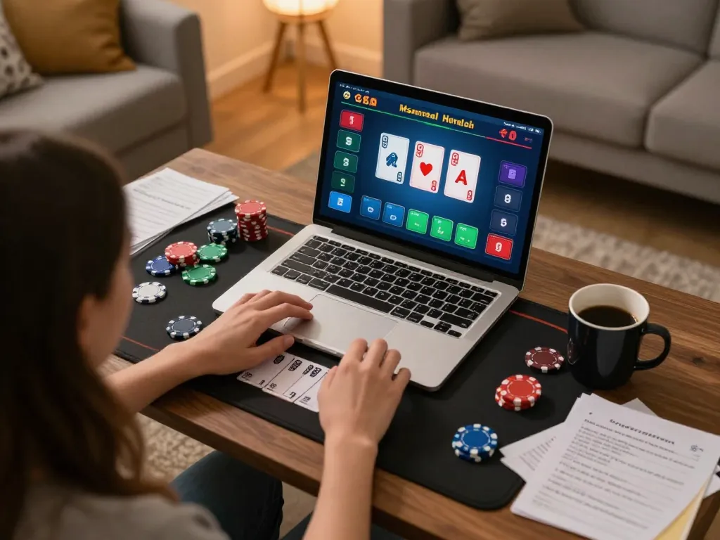Player enjoying online gaming experience with LV88 in cozy home setting