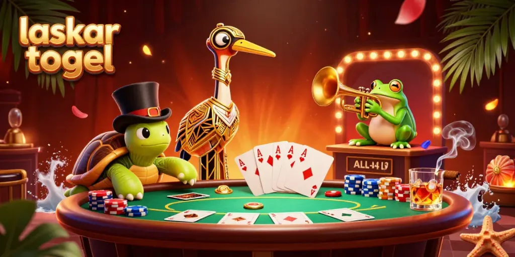 Experience the excitement of laskar togel with a vibrant 3D casino scene featuring playful characters and dynamic game elements.