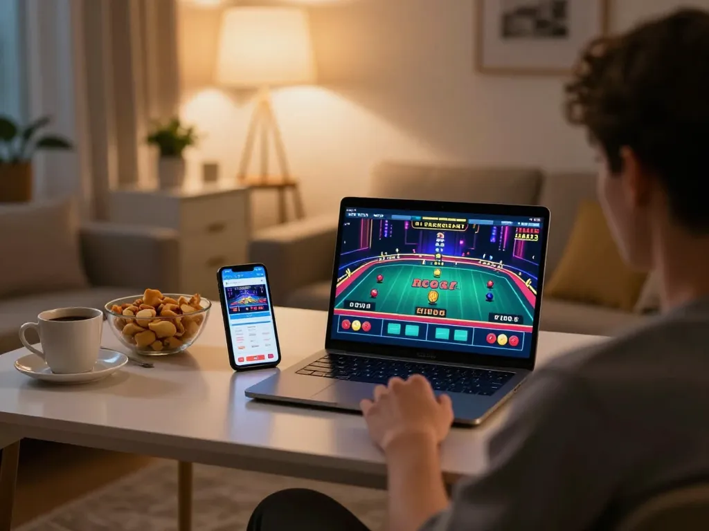 Engaging online casino gaming experience at home with god55, showcasing a live dealer game interface.