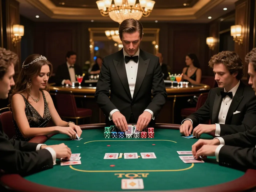 Players engage in a high-stakes poker game at a luxurious casino table, with TT88 chips stacked high.