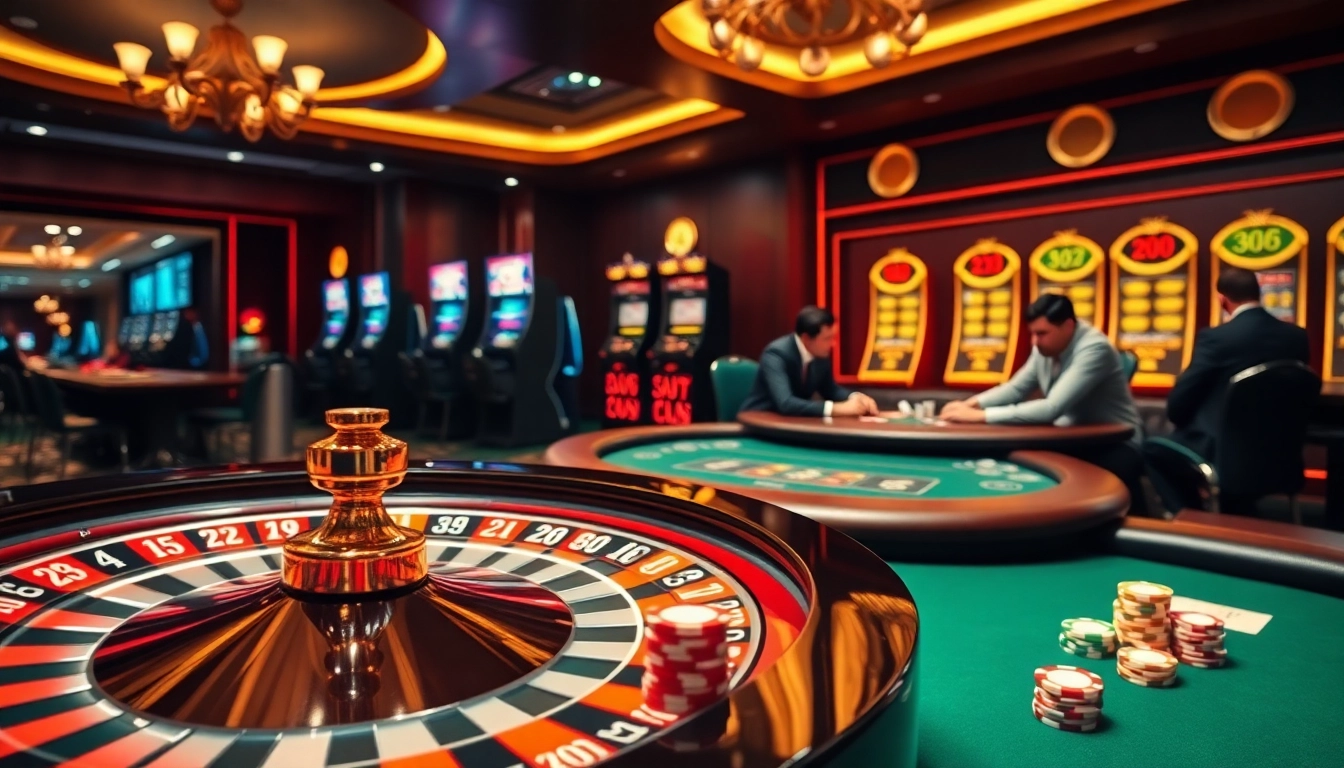 Experience the excitement of lc88 with captivating casino elements like roulette wheels and poker tables.