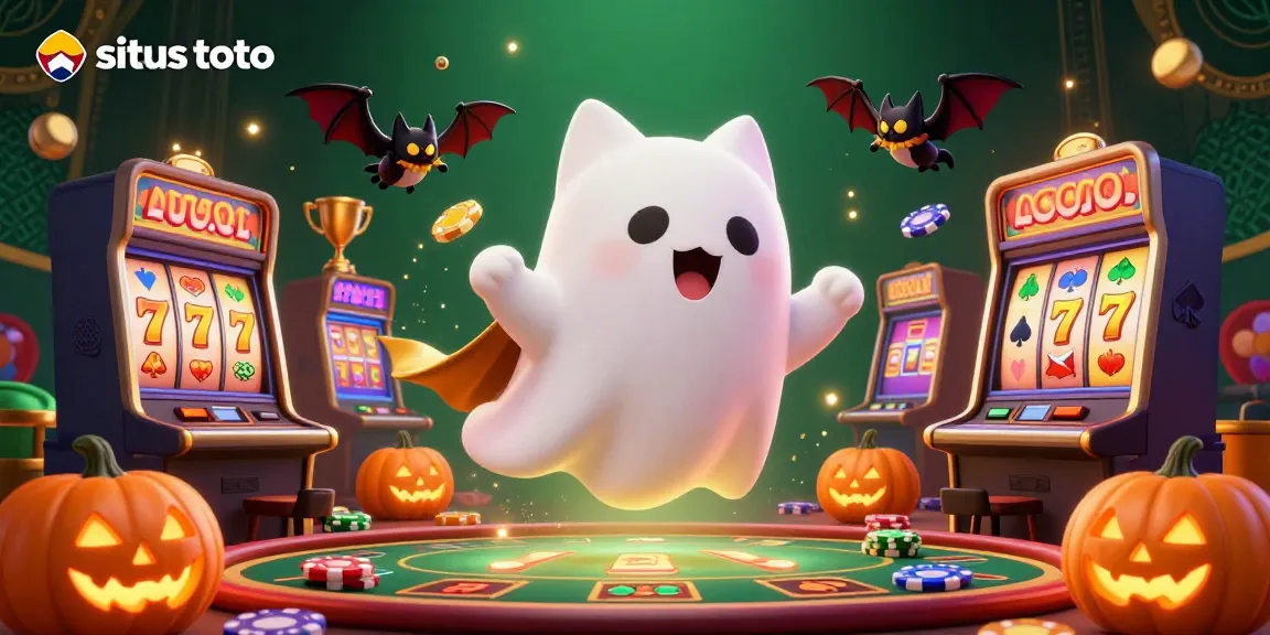 Experience the excitement at situs toto with ghostly characters in a vibrant casino atmosphere.