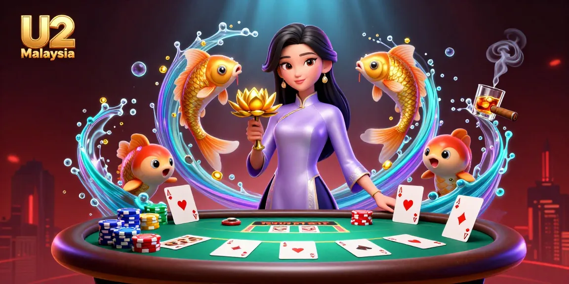 Experience thrilling gameplay at U2 Malaysia with a vibrant casino atmosphere featuring poker and koi fish.