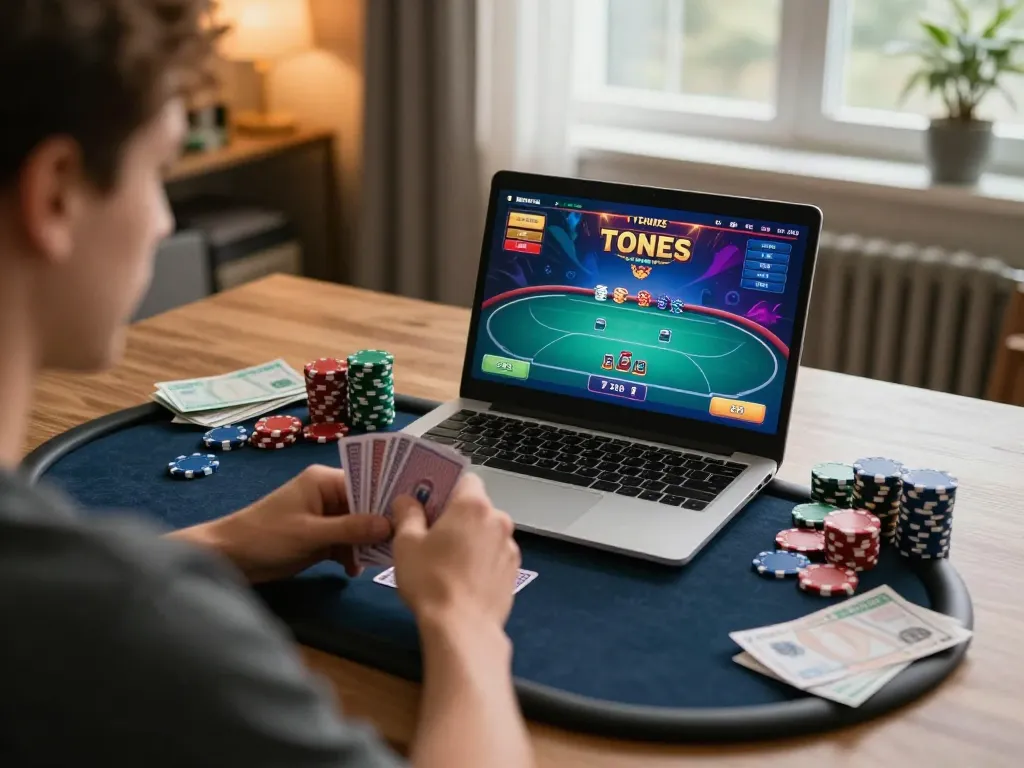 Play poker online at home with hm88, showcasing gameplay and strategic thinking.