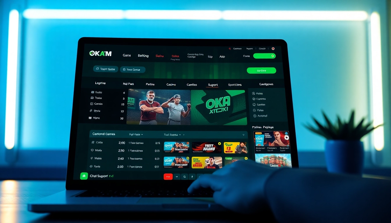 Engaging interface of OKATM, showcasing sports betting and casino games in a modern digital layout.