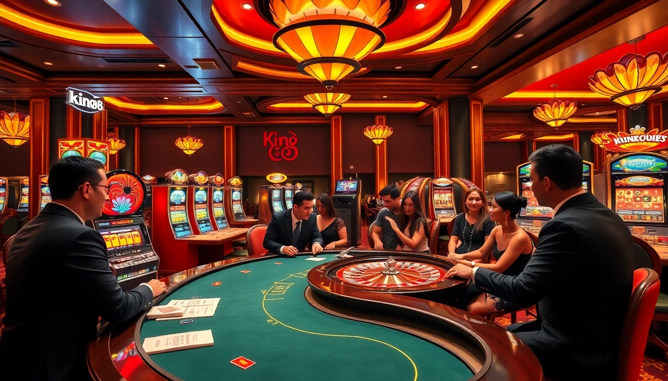 Players enjoying exciting games at King88 casino, showcasing vibrant atmosphere and winnings.