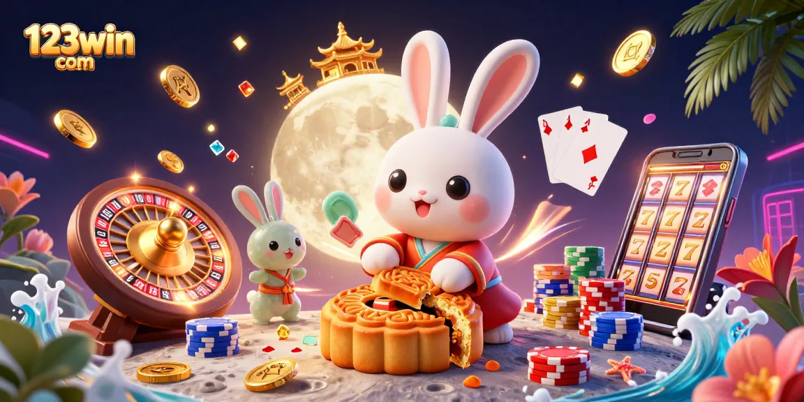 Engage in thrilling gambling with 123win com, featuring a 3D casino scene highlighted by animated characters and sparkling game elements.