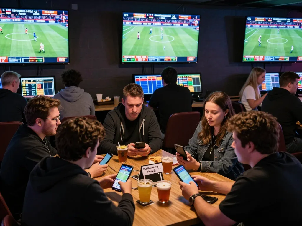 People enjoying live sports betting at qtr88 with multiple screens and dynamic atmosphere
