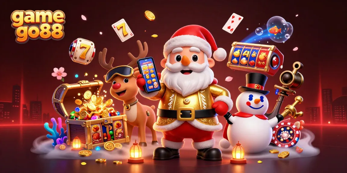 Experience the excitement of game go88 with a festive scene of characters engaging in jackpot slots and casino fun.
