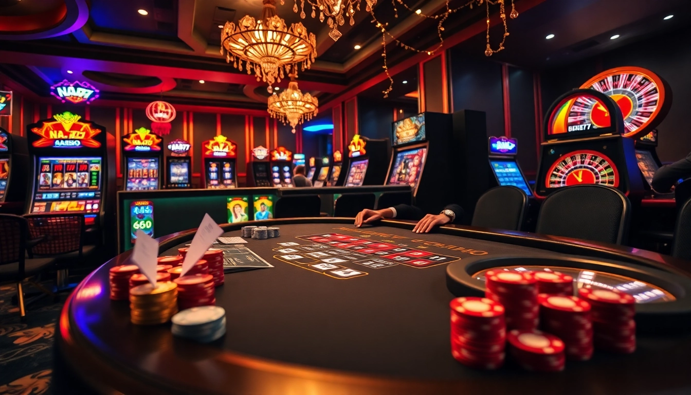 Experience thrilling gameplay at NA777 casino with professional dealers and vibrant slot machines.