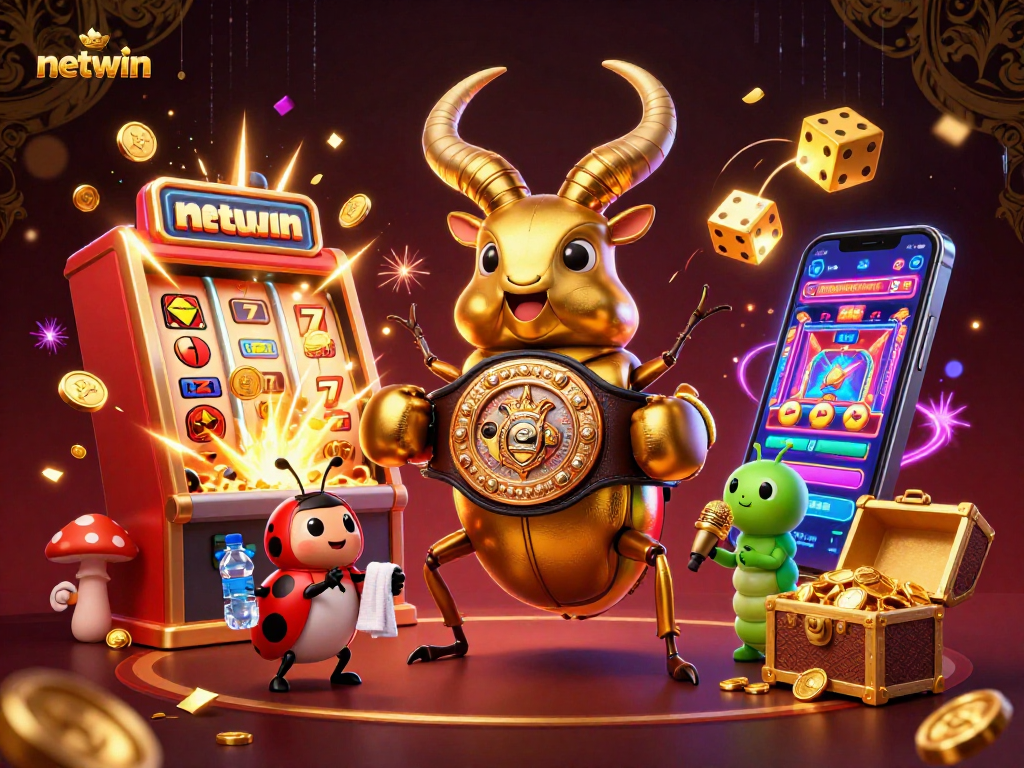 Engage with netwin's vibrant casino world featuring a giant stag beetle in an epic showdown.