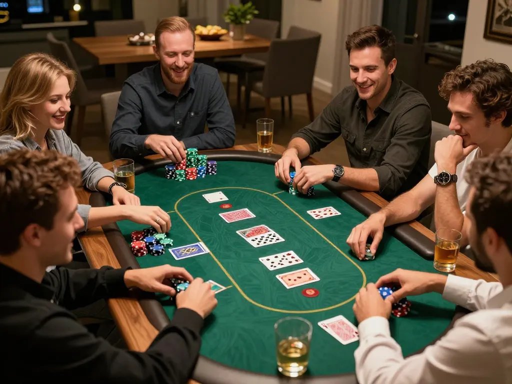 Friends enjoying an exciting poker game night with may88-themed strategies and camaraderie