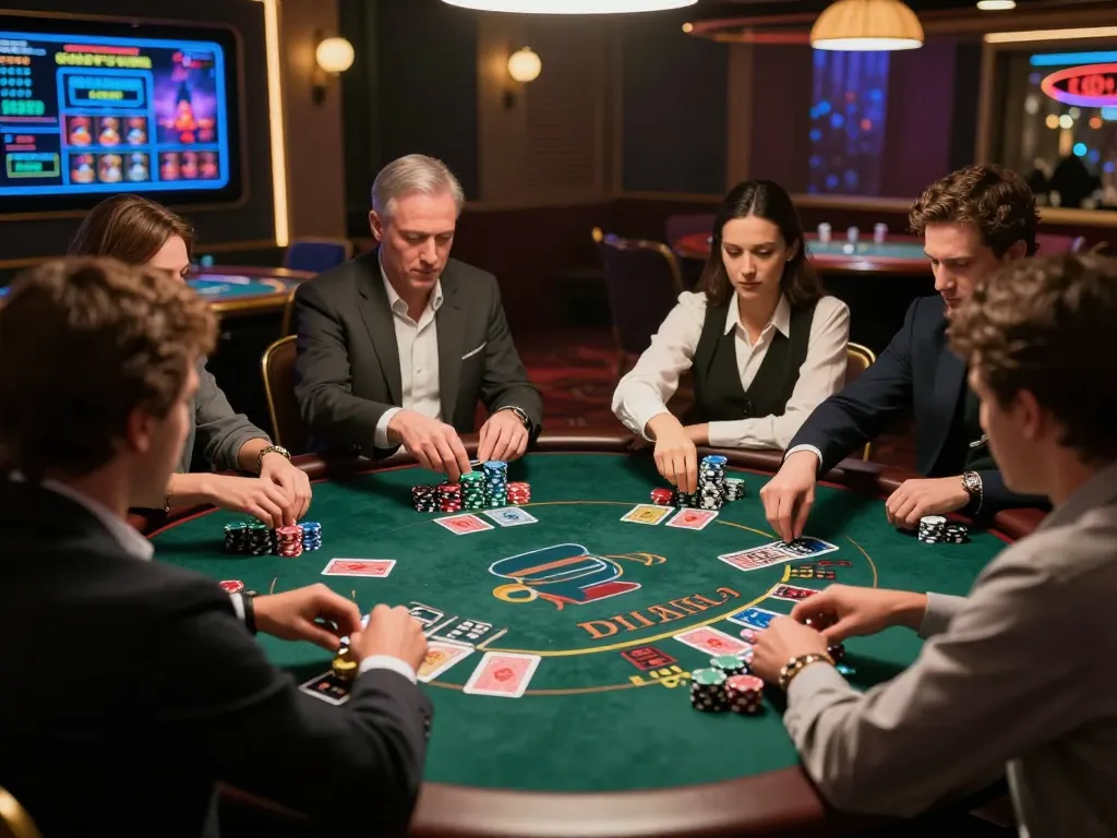 Players engaging in high-stakes blackjack at cm88 online casino with vibrant lighting and immersive atmosphere