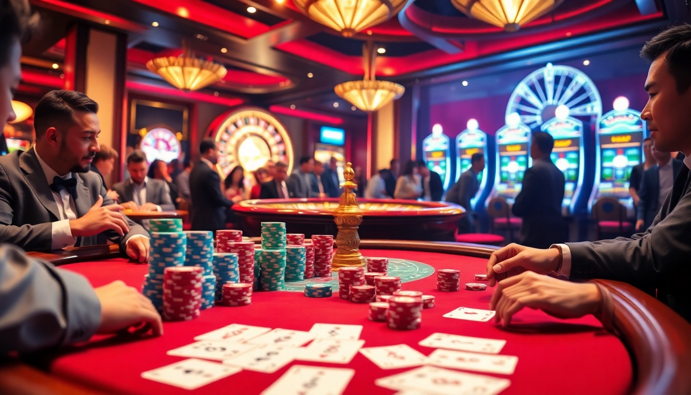Experience luxury gambling at its peak with Okking-themed poker games, vibrant chips, and roulette excitement.