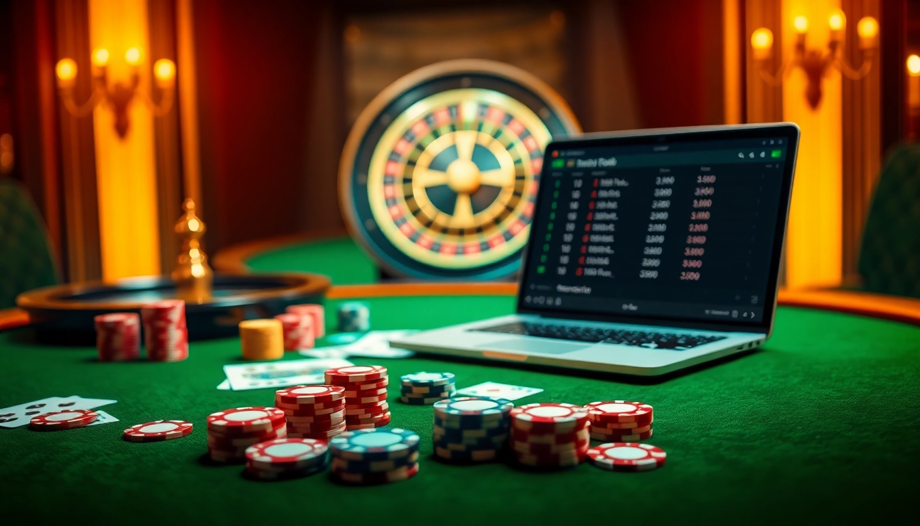 Live betting action with tỷ lệ kèo nhà cái hôm nay displayed on a laptop at an elegant casino table.