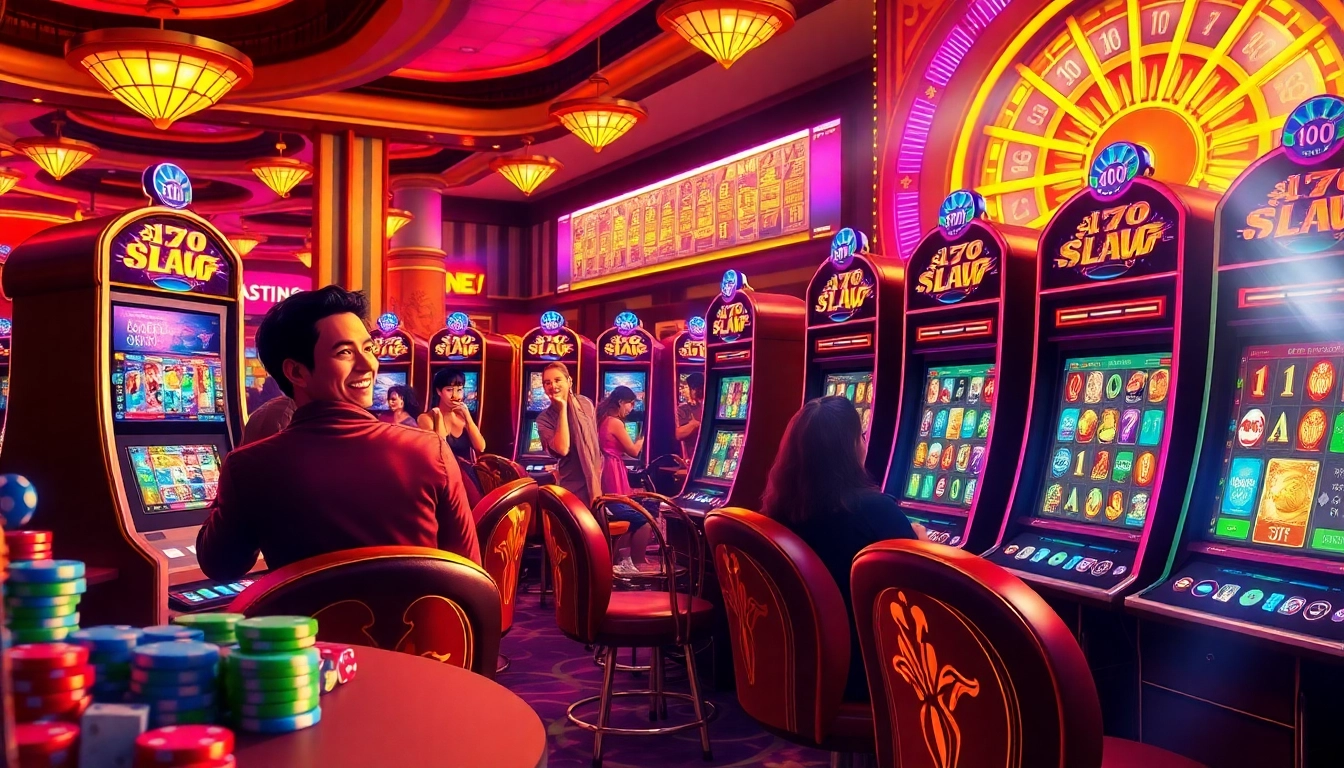 Spin the reels on slot777 machines in a vibrant casino atmosphere filled with joy.