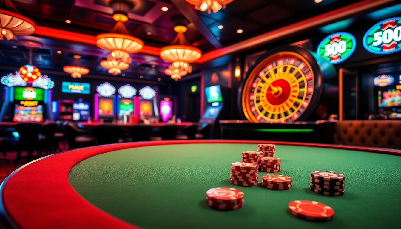 Experience high-stakes gaming at MV88 casino with vibrant poker tables and roulette wheels.