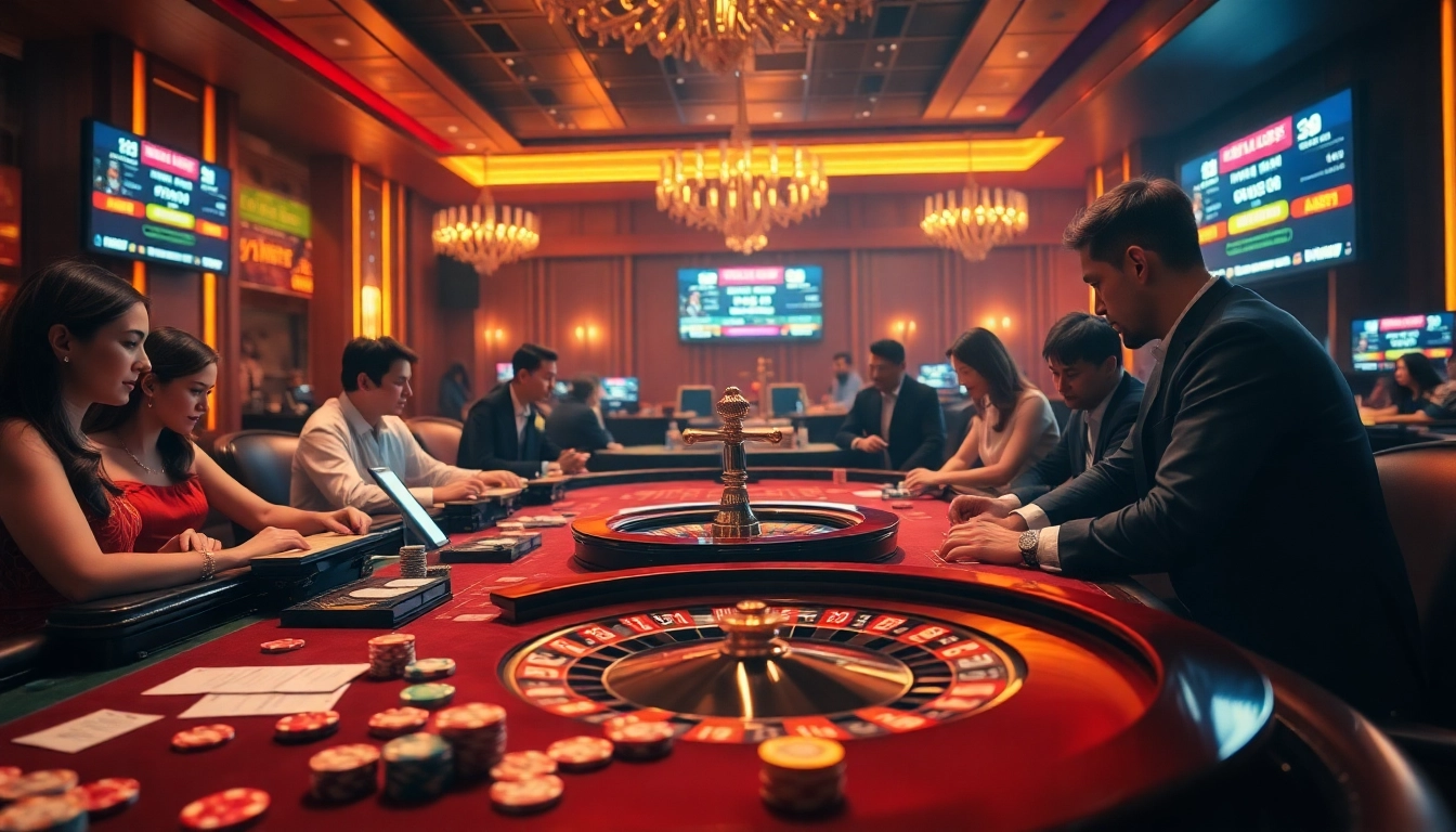 Players strategizing their bets at a vibrant casino table, showcasing keonhacai.deal's excitement.