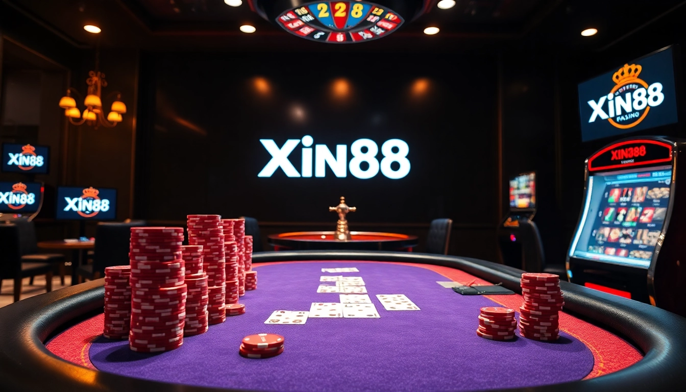 Experience high-stakes gaming at Xin88 casino with thrilling poker tables and vibrant roulette wheels.