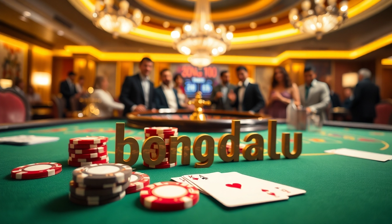 Experience the excitement of bongdalu with this luxurious casino setting showcasing poker action.