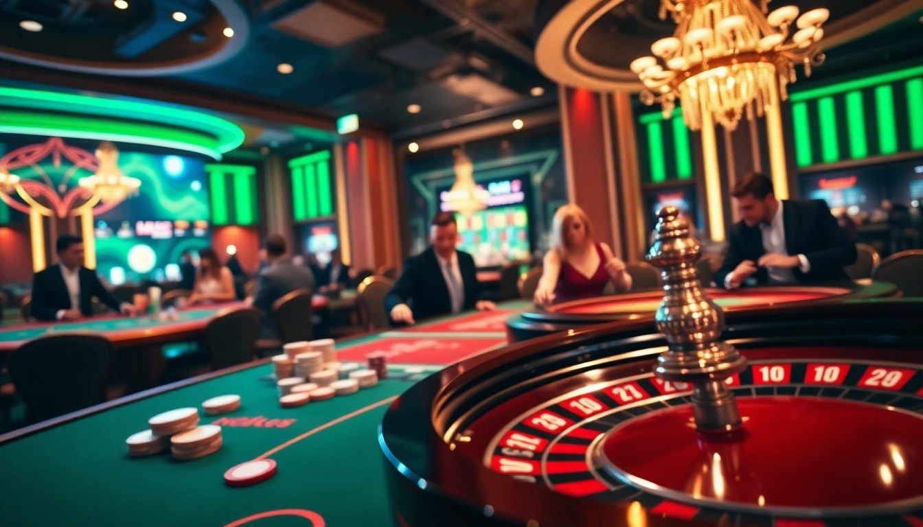 C168 online gambling scene showcasing luxurious casino tables and excited players.