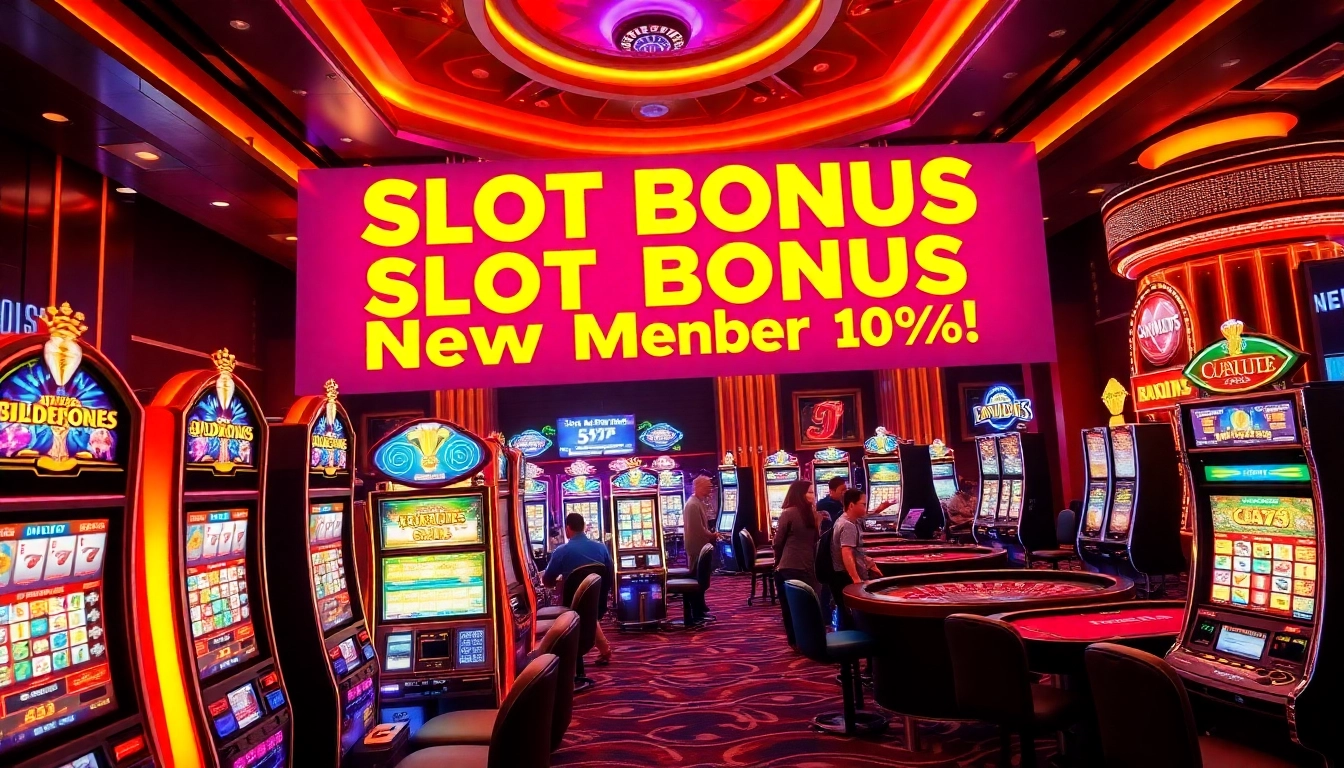 Experience winning excitement with slot bonus new member at vibrant casino scene filled with players.