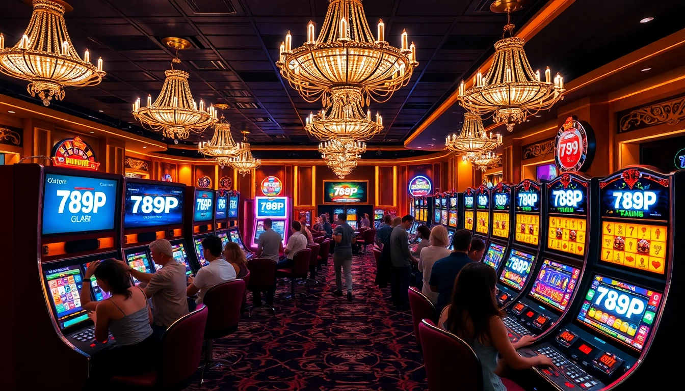 Players enjoying slot machines and table games at the 789P casino, highlighting excitement and luxury.