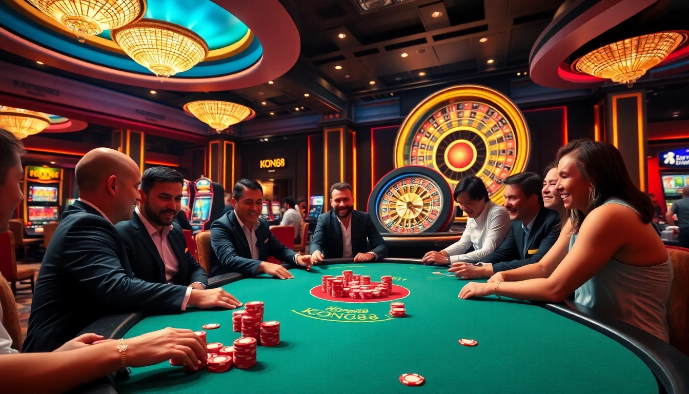 KONG88 brings excitement to the casino floor with vibrant poker tables and spinning roulette wheels.