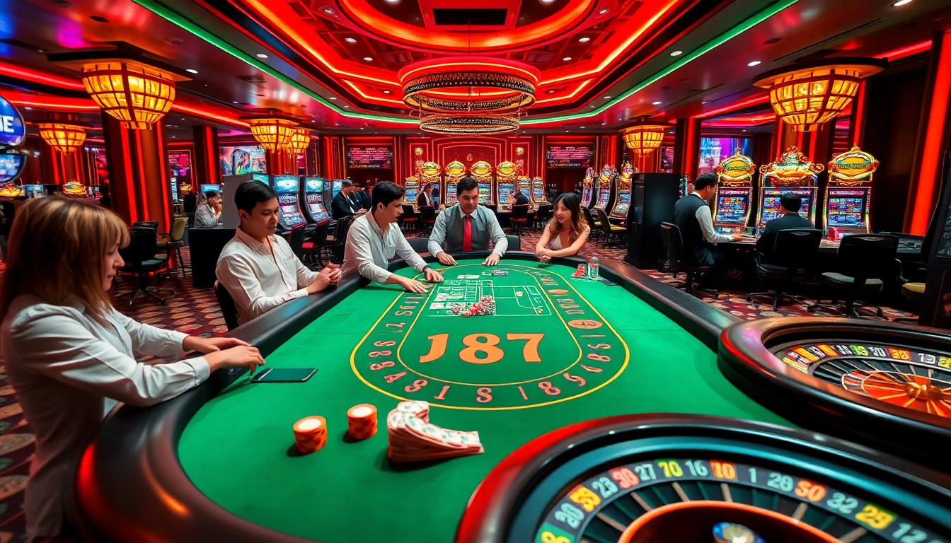 Experience the thrill of gambling at J88 with a vibrant casino atmosphere filled with players and dynamic action.