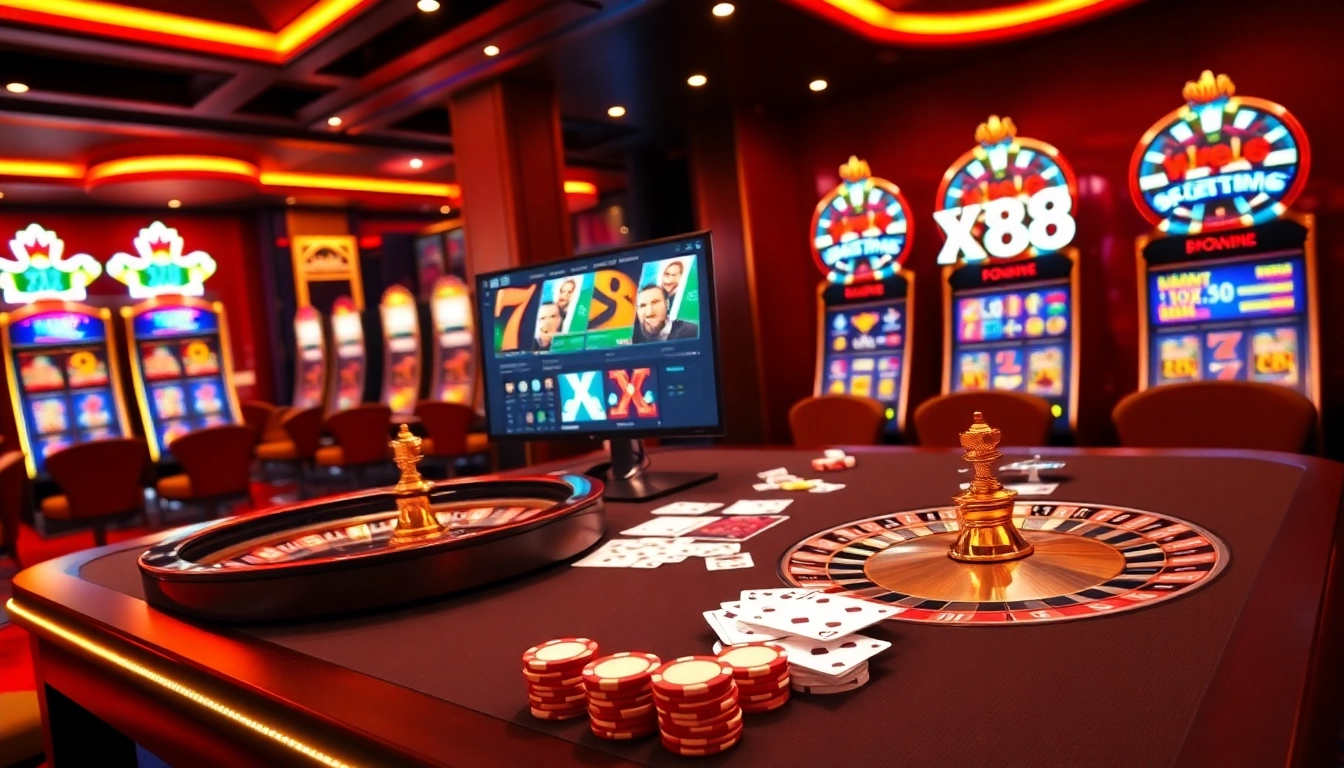 Action packed gaming moment at https://xx88.vin/ featuring a roulette wheel and poker chips.