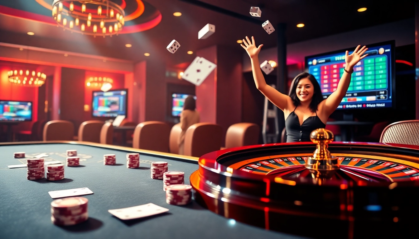 Action-packed scene of players winning at 789win casino games, showcasing excitement
