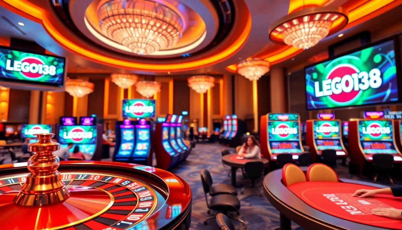Gaming excitement unfolds on LEGO138 with vibrant slot machines and poker tables.