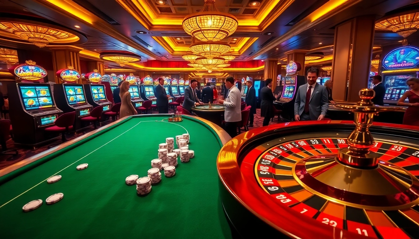 Experience the thrill of luxury gambling at the GO8 casino, featuring vibrant roulette and poker tables.
