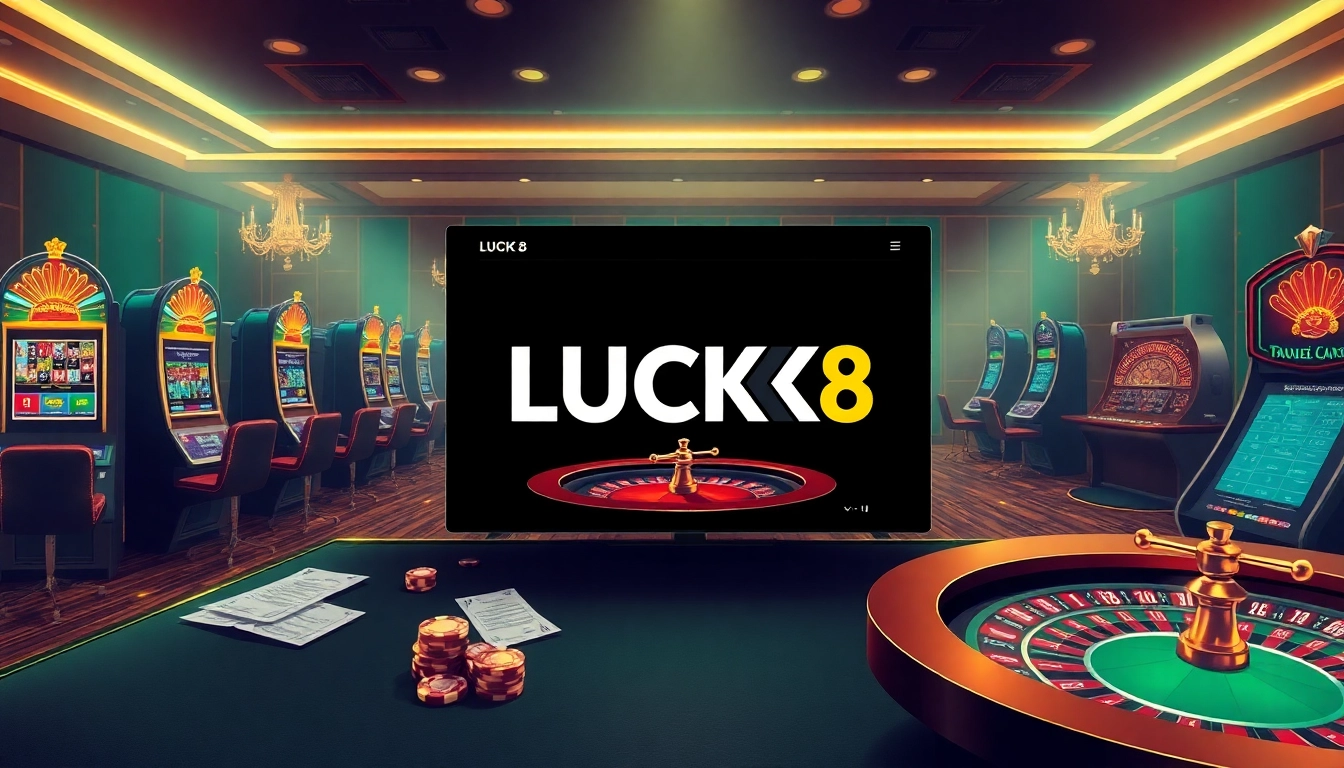 Experience high-stakes gaming action at LUCK8's online casino with vibrant tables and colorful chips.
