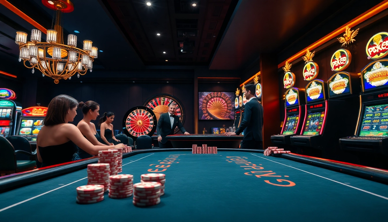 Experience the thrill of online gambling at https://dh88.video/ with players at a luxurious poker table.