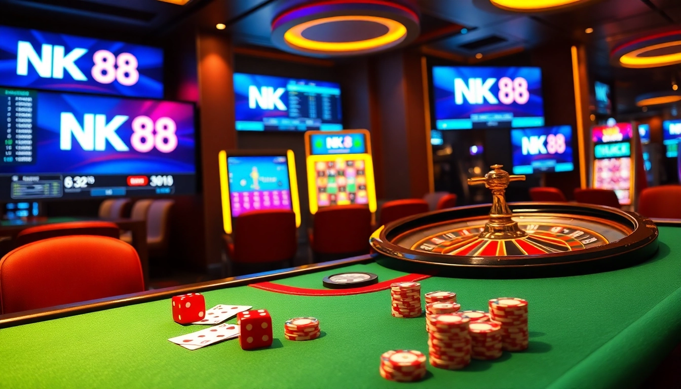 Engaging NK 88 poker table displaying vibrant chips and cards in professional gambling action