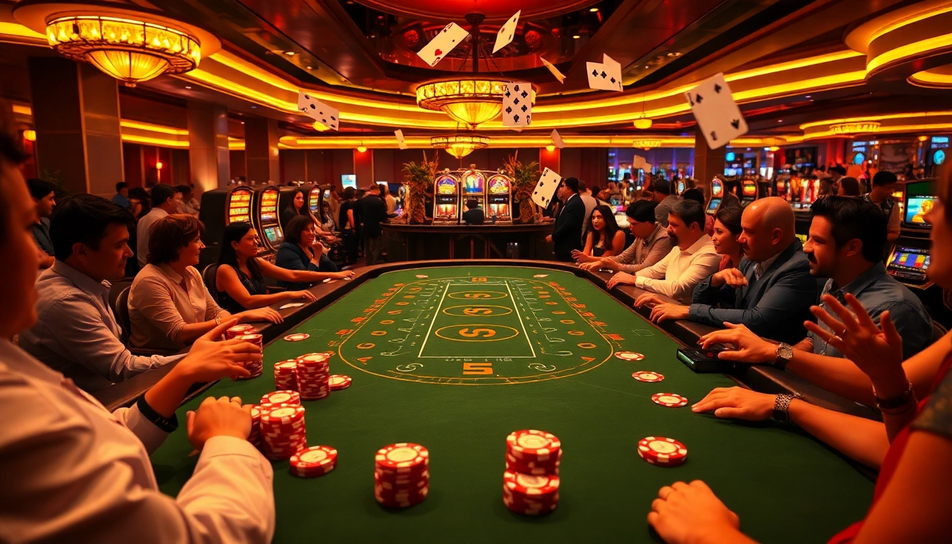 Players engaging in thrilling games at the MK8 casino table, with colorful poker chips and cards.