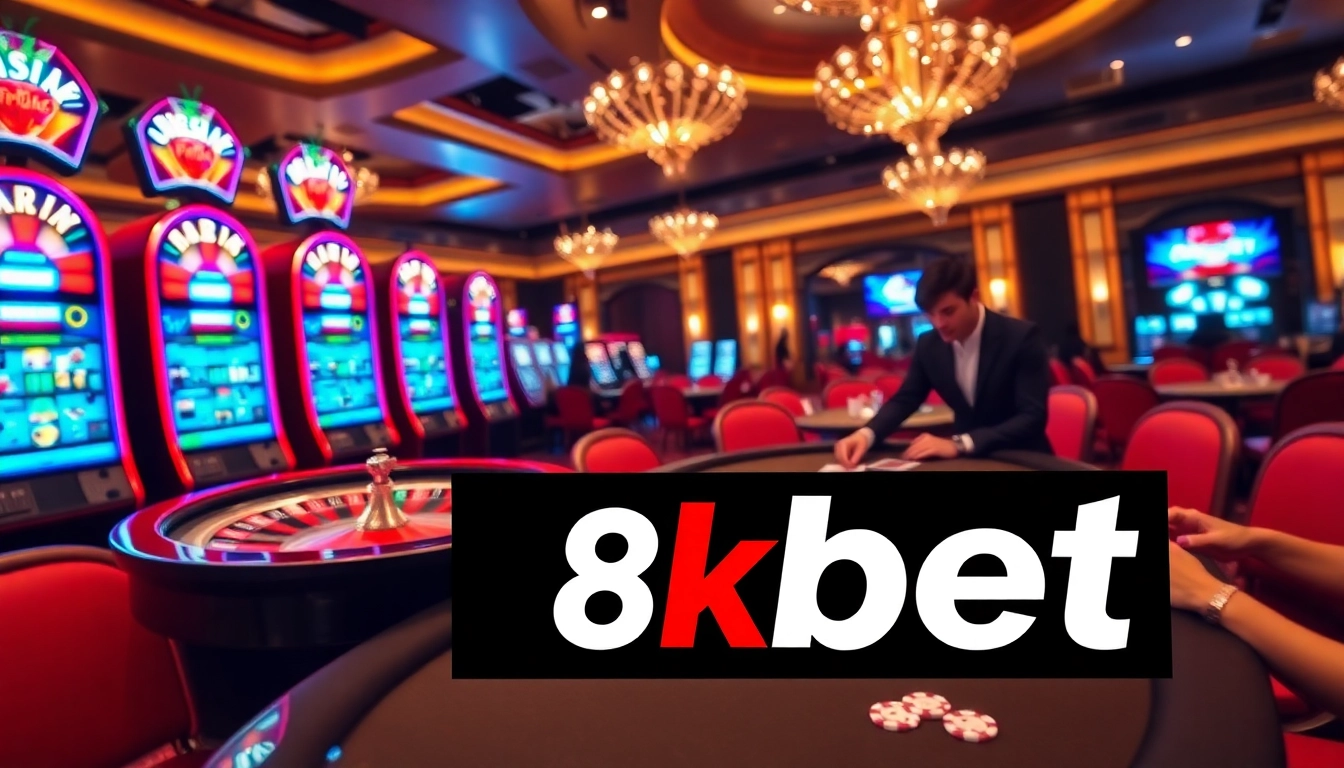 Experience the excitement of 8kbet with vibrant casino scenes showcasing thrilling games.