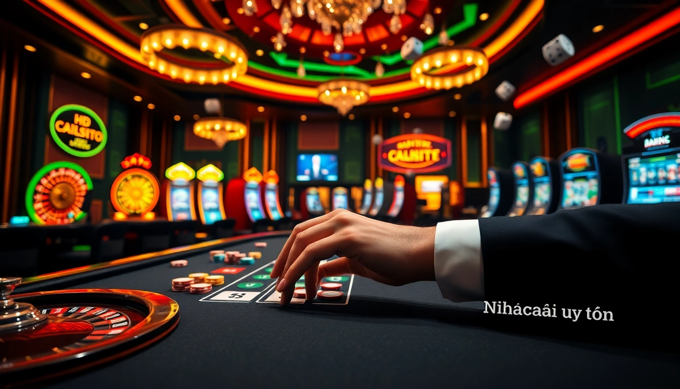 Professional gambler strategically placing bets using advanced tools at a Nhà cái uy tín with poker chips and live casino action