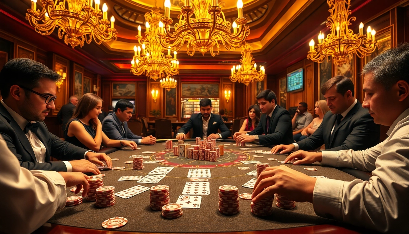 Exciting gaming scene at 123bet with poker players and colorful chips