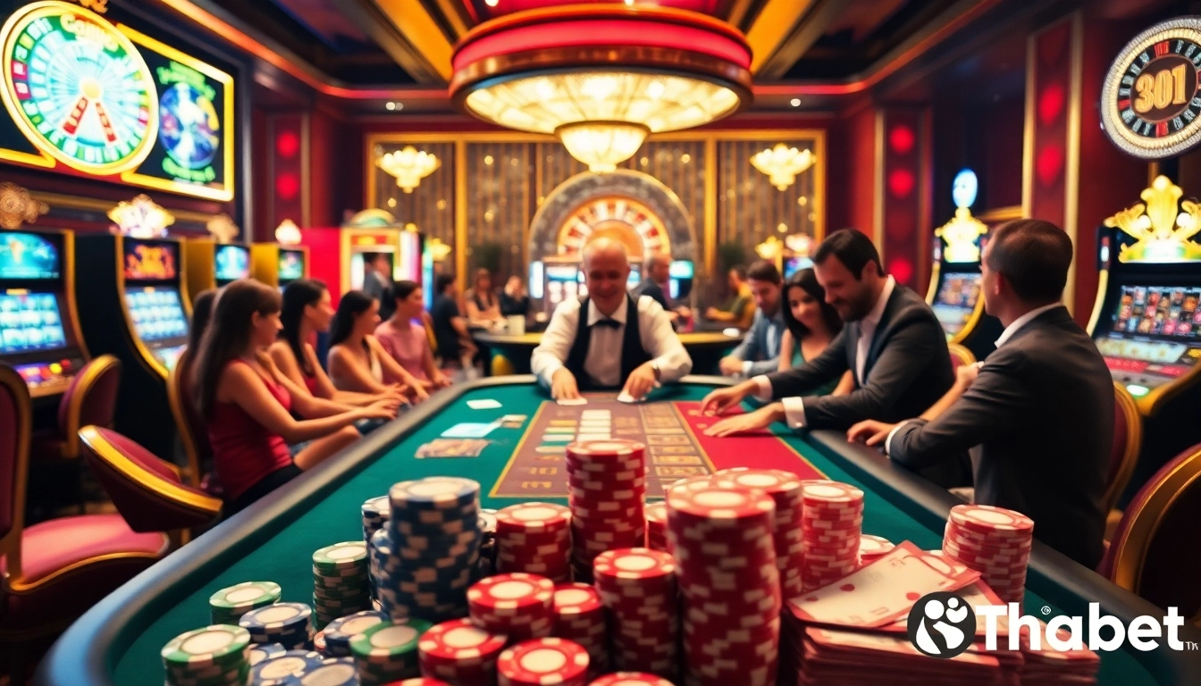 Experience high-stakes gaming at Thabet's vibrant casino tables with excited players.
