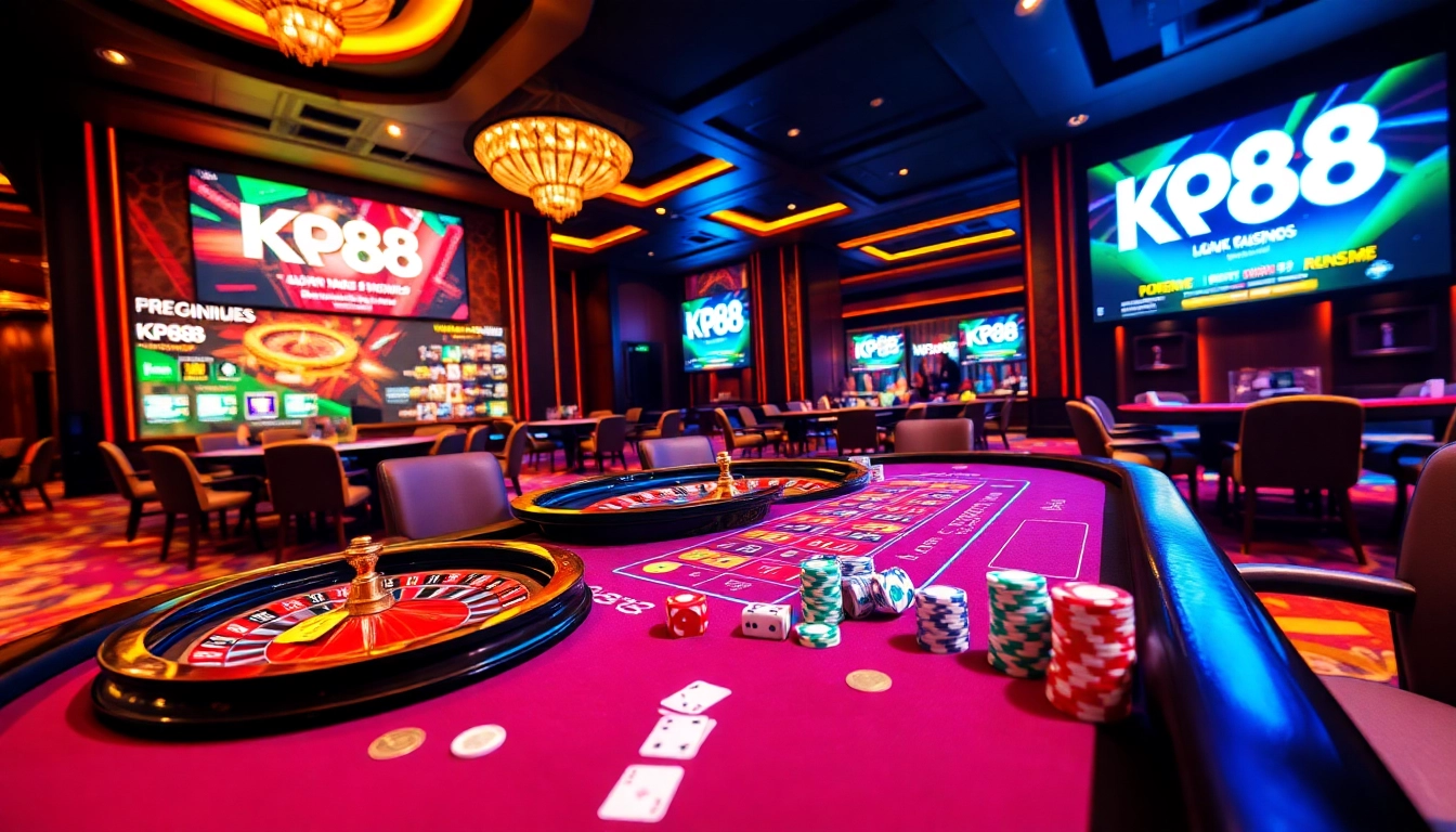 Experience excitement at KP88 casino with thrilling games, chips, and vibrant gaming tables.
